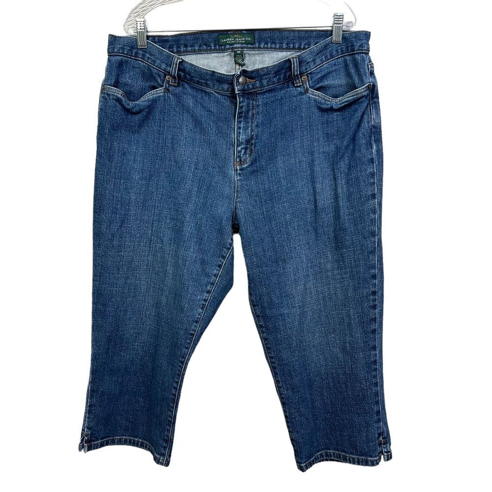 LRL Lauren Jeans Co Womens Capri Jeans Stretch High Rise 5 Pocket Blue Size 16W*